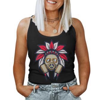 Native American Headdress Gas Mask Protest Camp Women Tank Top - Monsterry