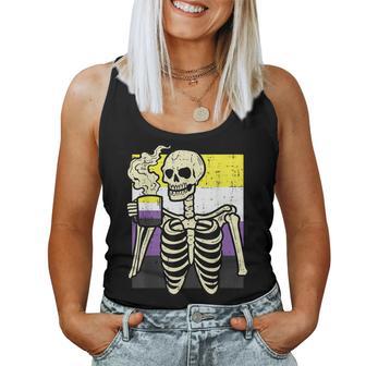 Nonbinary Skeleton Coffee Fun Enby Pride Flag Lgbt Men Women Tank Top - Monsterry UK