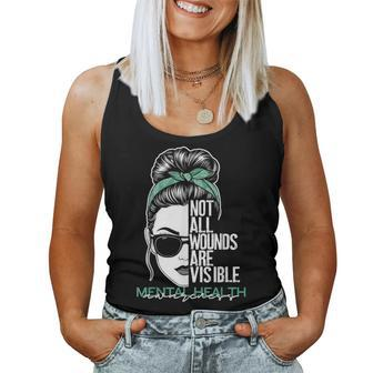 Not All Wounds Are Visible Messy Bun Mental Health Awareness Women Tank Top - Seseable
