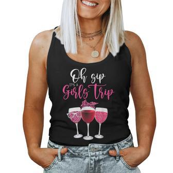 Oh Sip It's A Girls Trip Leopard Print Wine Glasses Women Tank Top - Thegiftio UK