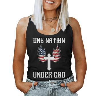 One Nation Under God American Flag Christian Cross Patriotic Women Tank Top - Monsterry