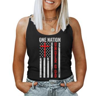 One Nation Under God Usa Flag Cross Jesus Christian Bible Women Tank Top - Monsterry