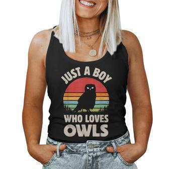 Owl Just A Boy Who Loves Owls Bird Retro Vintage Sunset Women Tank Top - Monsterry AU