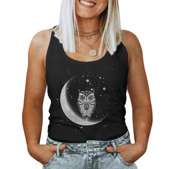 Owls Night Owls Owl At Night On Moon At Night Sky Women Tank Top - Monsterry