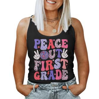 Peace Out First Grade Happy Last Day Of School Groovy Retro Women Tank Top - Seseable