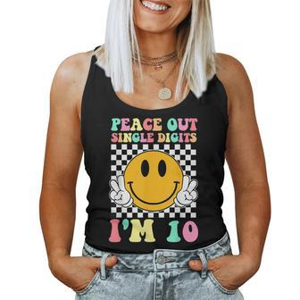 Peace Out Single Digits I'm 10 Smile Face Birthday Girls Women Tank Top - Thegiftio UK