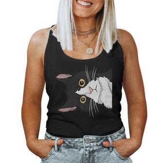 Peeking Tuxedo Cat Lady Cat Mom Cute Tuxedo Cat Women Tank Top - Thegiftio UK