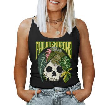 Philodendron House Plant Lover Skull Aroids Head Planter Women Tank Top | Mazezy CA