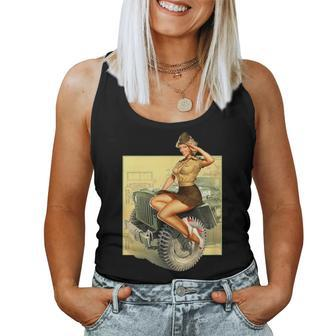 Pin-Up Girls Willys Mb Ww2 Poster Vintage Women Tank Top - Monsterry