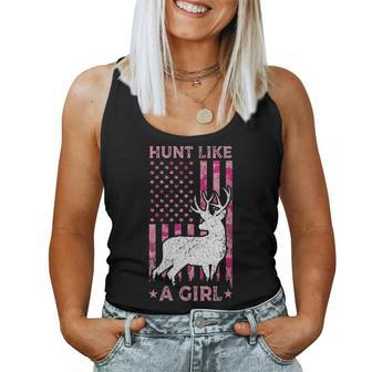 Pink Camo Usa Flag Patriotic Deer Hunting Hunt Like A Girl Women Tank Top - Monsterry AU