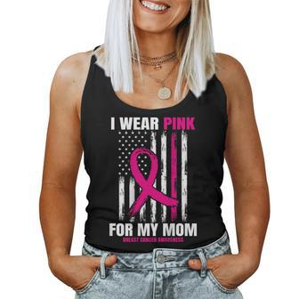 Pink Mom Breast Cancer Awareness American Flag Back Print Women Tank Top - Monsterry