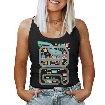 Play Cars On Dad's Back Mat Road Car Race Track Dad Mom Women Tank Top - Monsterry