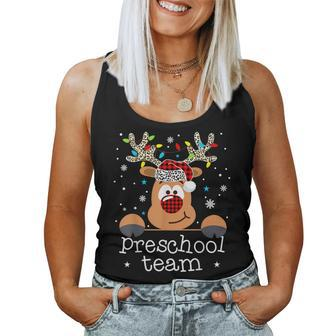 Preschool Team Plaid Reindeer Santa Hat Teacher Christmas Women Tank Top - Seseable