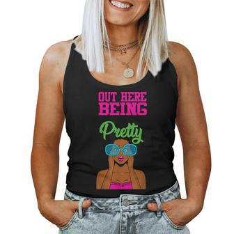Out Here Being Pretty Sorority Black Sister Green And Pink Women Tank Top - Monsterry DE