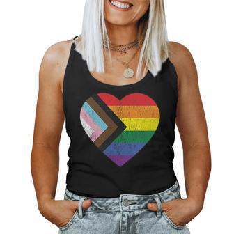 Progress Pride Flag Vintage Rainbow Heart Love Lgbt Pocket Women Tank Top - Monsterry CA