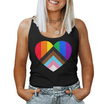Progress Pride Rainbow Heart Lgbtq Gay Lesbian Trans Women Tank Top - Monsterry CA