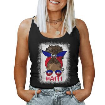 Proud Haitian Girl Messy Bun Haiti Flag Black Woman Women Tank Top - Seseable