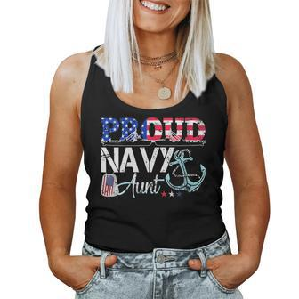 Proud Navy Aunt Patriotic Sailor Usa Flag Military Women Tank Top - Monsterry UK