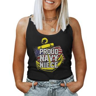 Proud Navy Niece American Flag Anchor Gold Pride Girl Gif Women Tank Top - Monsterry