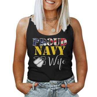 Proud Navy Wife With American Flag Veteran Women Tank Top - Monsterry