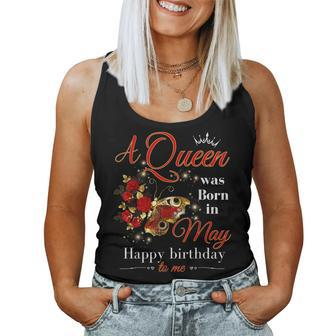 A Queen Was Born In May Girls Batterfly May Birthday Women Tank Top - Monsterry