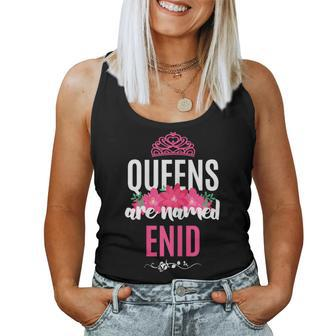 Queens Are Named Enid Pink Flower Custom Name B-Day Women Tank Top - Seseable