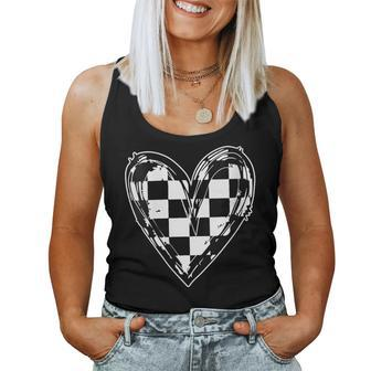 Race Car Checker Flag Racing Heart Auto Racer Women Tank Top - Monsterry DE