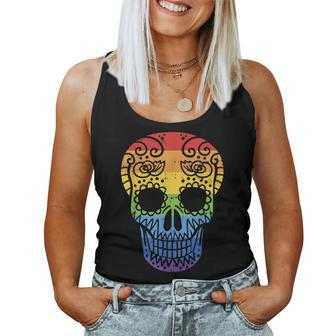 Rainbow Sugar Skull Day Of The Dead Lgbt Gay Pride Women Tank Top - Monsterry CA