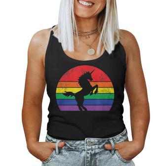 Rainbow Unicorn Striped Sunrise Distressed Relaxed Women Tank Top - Monsterry