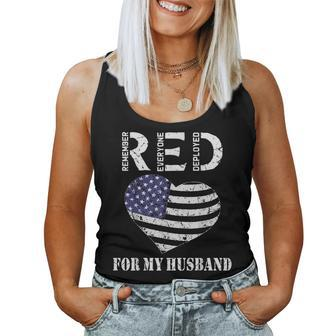 Red Friday For My Deployed Husband Military Wife Heart Flag Women Tank Top - Monsterry