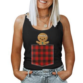Red Plaid Gingerbread Cookie In Pocket Buffalo Christmas Women Tank Top - Monsterry AU