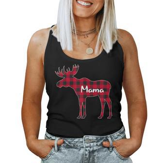 Red Plaid Mama Moose Xmas Matching Buffalo Family Pajama Women Tank Top - Monsterry