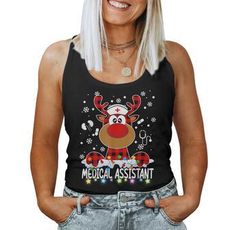 Red Plaid Medical Assistant Nurse Reindeer Christmas Pajama Women Tank Top - Monsterry AU