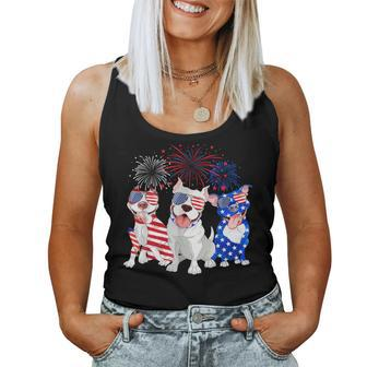 Red White Blue Pitbull Mom Dad American Us Flag 4Th Of July Women Tank Top - Monsterry AU