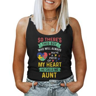 There's This Boy He Calls Me Aunt Autism Awareness Auntie Women Tank Top - Monsterry AU