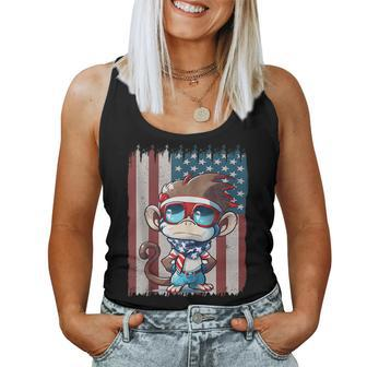 Retro American Flag Monkey Dad Mom 4Th Of July Women Tank Top - Monsterry