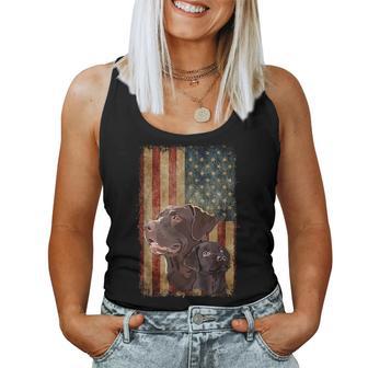 Retro Chocolate Lab With Usa Flag Chocolate Lab Dad Mom Women Tank Top - Monsterry