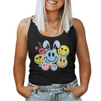 Retro Easter Bunny Smile Face Groovy Happy Easter Day Womens Women Tank Top | Mazezy