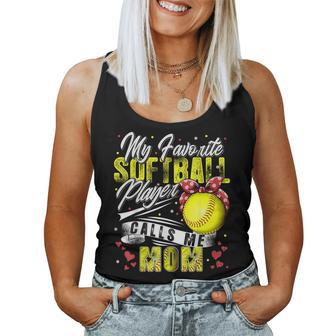 Retro My Favorite Softball Player Calls Me Mom Mother's Day Women Tank Top - Monsterry