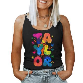 Retro First Name Taylor Girl Personalized Boy Groovy 80'S Women Tank Top - Monsterry