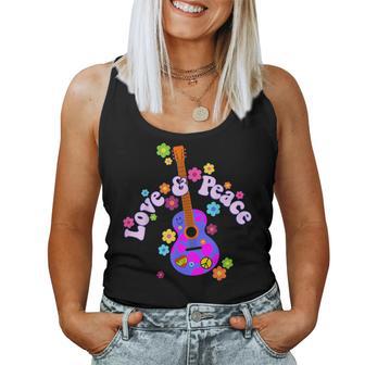 Retro Flower Power Guitar Love And Peace 2 Fan Fun Women Tank Top - Thegiftio UK