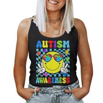 Retro Groovy Autism Awareness Hippie Smile Face Boy Girl Kid Women Tank Top - Monsterry AU