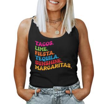 Retro Groovy Cinco De Mayo Tacos Fiesta Tequila Margaritas Women Tank Top | Mazezy UK