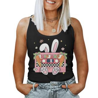 Retro Groovy Easter Hip Hop Bunny Cassette Hippie Music Women Tank Top - Seseable
