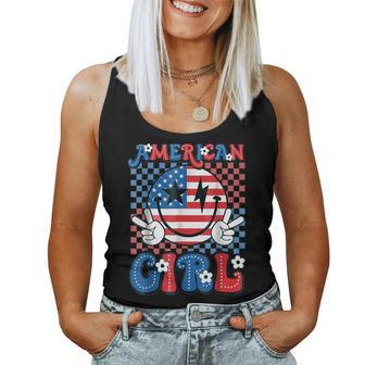 Retro Groovy Fourth 4Th Of July Smile American Girl Women Tank Top - Monsterry CA