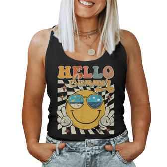 Retro Groovy Hello Summer Smile Face Hello Beach Vacation Women Tank Top - Monsterry AU