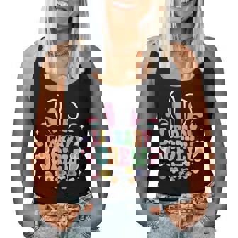Retro Groovy Library Crew Librarian Bunny Ear Flower Easter Women Tank Top - Seseable