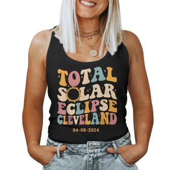 Retro Groovy Total Solar Eclipse Cleveland April 8 2024 Women Tank Top | Mazezy