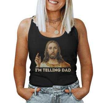 Retro I'm Telling Dad Religious Christian Jesus Women Tank Top | Mazezy
