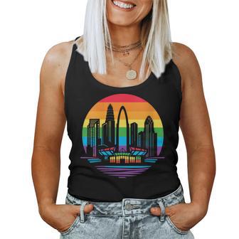 Retro Lgbt Rainbow Charlotte Skyline Lesbian Gay Pride Women Tank Top - Monsterry CA